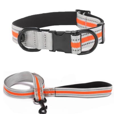 China Reflective Nylon Neoprene Metal Padded Loop Pet Collars And Leashes Wholesale Supplier for sale