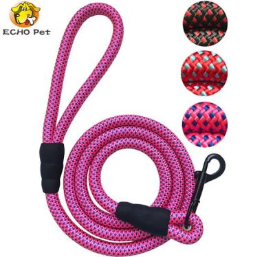 China Custom Logo Reflective Soft Handle And Lightweight Durable Nylon Rope Dog Leads Leashes for sale