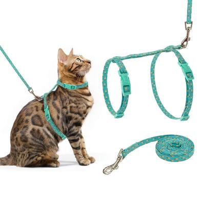 China Manufacturer Wholesale Adjustable Pattern Fabric Quick Release Nylon Cat Harness with Leash Set for sale