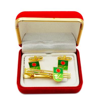 China Promotion/Decoration/Gift/Advertising/Souvenir China Cuff Links Manufacturer Customized Business Gift Set 18k Gold Metal Mens Shirt Cufflinks & Link Clips With L box packaging for sale