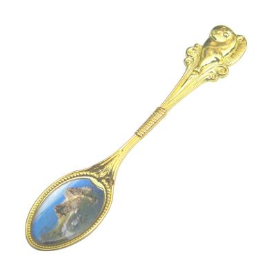 China Custom Country Factory Fancy Logo Design Casting Zinc Alloy Hard Enamel Metal Collectable Antique Silver Plated Travel Souvenir Spoon for sale