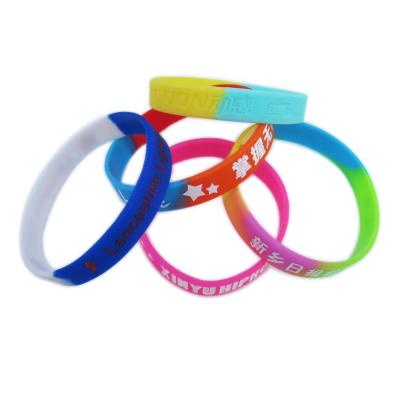 China New Debossed Personalized Casual/Sporty Sniffed Recycled Slim Custom 12mm Rainbow Silicone Wristbands Wristband Silicone Rubber Wristband for sale