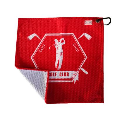 China Hypoallergenic Custom Logo Pink Coil White Microfiber Waffle Embroidered Golf Towels With Brush for sale