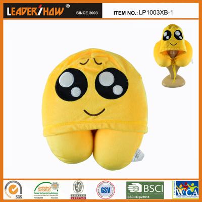 China Soft Memory Neck Pillow Smile Emotion Memory Foam With Hoodie; Customized logo; Special design for sale