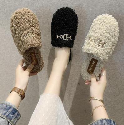 China Fashion Trend 2021 Fashion Women Fur Slippers Winter Warm Fluffy Plush Slippers Inside Slips All Color for sale