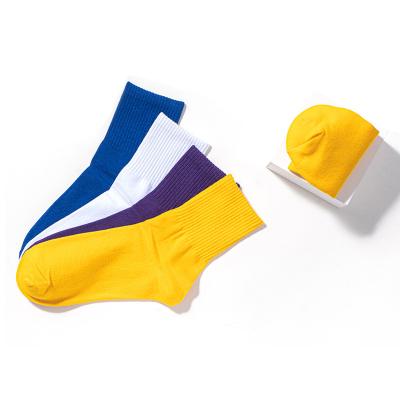 China Sporty hot sale solid color spring and summer tube socks for men and women all-match candy color cotton pile socks for sale