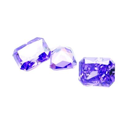 China Ice Shape Rectangle Zircon 5A Glow In The Dark / Glow In The Dark CZ Love Cut Violet CZ Gemstone for sale