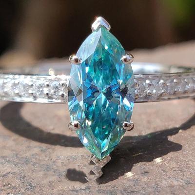 China Anti Allergy Marquise Blue Moissanite GRA Certified Moissanite Diamond Ring for sale