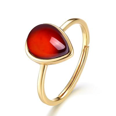 China High Quality Romantic Pear Shape Garnet Gemstone Ring 14k Natural Gold Plated Ring 925 Sterling Silver for sale