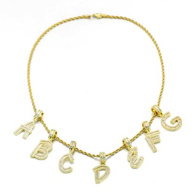 China Newest CLASSIC Brass Jewelry 18k Yellow Gold With Baguette CZ Initial Letter Pendant Necklace for sale