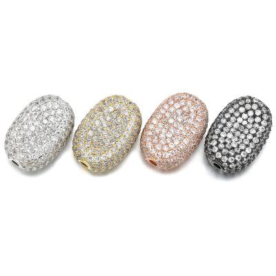 China CLASSIC CZ Pave Beads Gold Plated Oval Beads For Silver Jewelry for sale