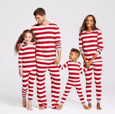 China Autumn Parent-child Stripe Thermal Christmas Family Long Sleeve Red And White Color Christmas Pajamas for sale