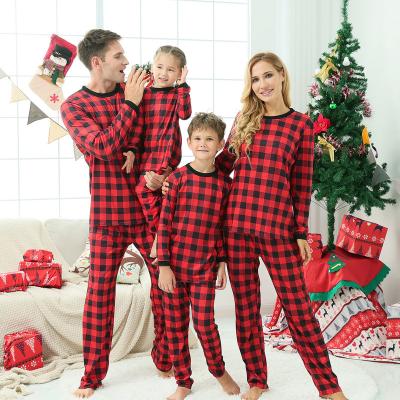 China Thermal In Home Running Sleepwear Christmas Pajamas Red Lattice Long Sleeve Family Christmas Pajamas for sale