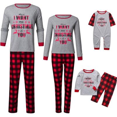 China Family Holiday Plaid Printing Christmas Letter Pajamas Thermal Two Piece Sets Long Pijamas For Kids for sale