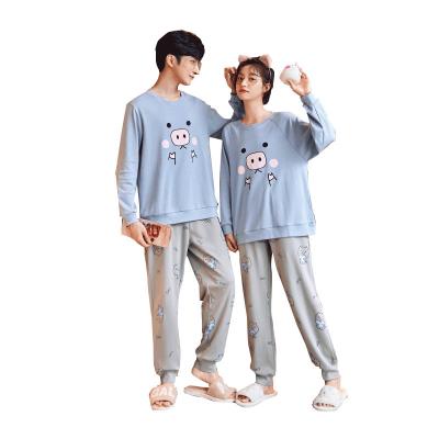 China Autumn Pajamas Set Lovers Cute Cartoon Thermal Custom Pattern Couples Long Sleeve Cotton Sleepwear Couples Pajamas for sale