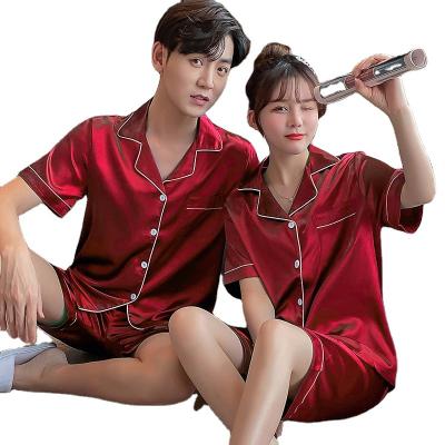 China QUICK DRY summer cheap hot sell couple's solid color pajamas luxury silk plus size for lovers pajamas for sale