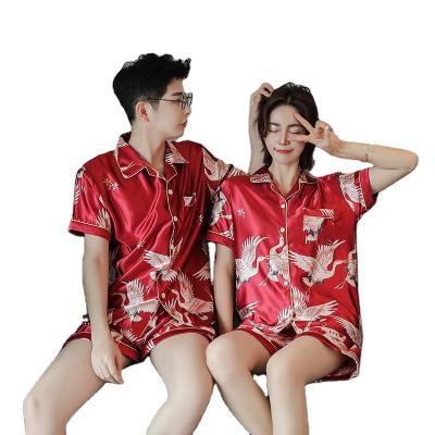 China Plus Size 5XL QUICK DRY Silk Cheap Pajamas Couples Pajama Women Cloth Summer Couples Pajamas Loungewear Silk Set for sale