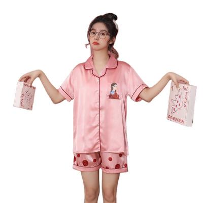 China Factory Direct Sales Wholesale QUICK DRY Girl's Cute Pattern Dot Shorts Sleepwear Silk Satin Ladies Pajamas Party Set for sale