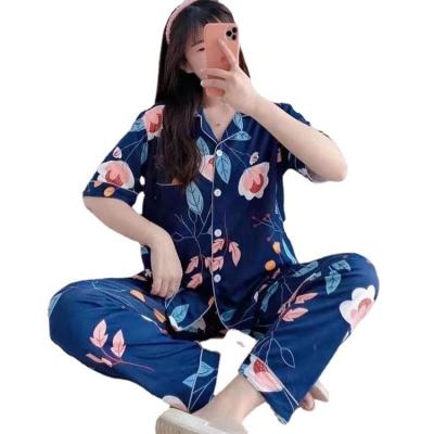 China QUICK DRY Malaysia sells women sleepwear shorts good long sleeve pants trees bloom to print loungewear girls pajamas for sale