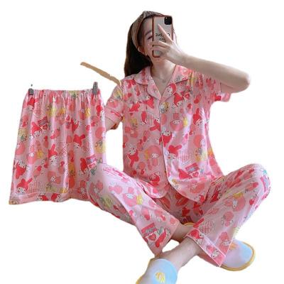 China Wholesale QUICK DRY Girl's Shorts Summer Sleepwear Shorts Nightgown Pants 3 Piece Cartoon Milk Cotton Women's Cardigan for sale