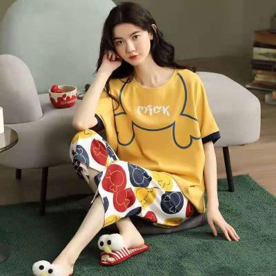 China Summer QUICK DRY Girls Short Sleeve Pajamas Set Pijama Plus Size Nightgown Round Collar Women Sleepwear for sale