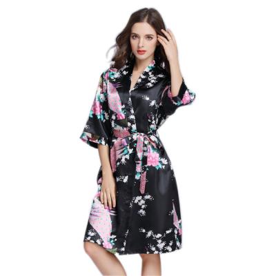 China Custom made QUICK DRY plus size summer printed satin silk long nightgown for women for sale