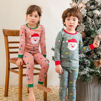 China Korean Thermal Newcomers Children Long Sleeve Pure Cotton Pajamas Christmas Santa Claus Thermal Sleepwear for sale