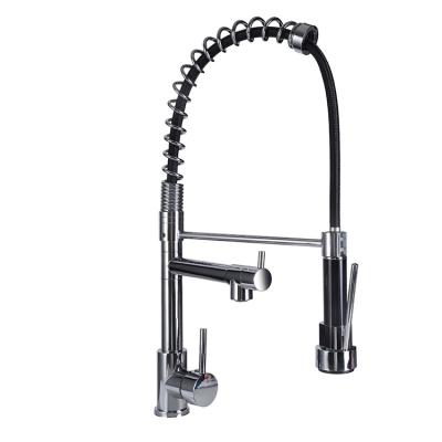 China Other Modern Flexible Brass Pull Down Sprayer Spring Chrome Deck Mounted Double Outlet European Kitchen Faucet for sale