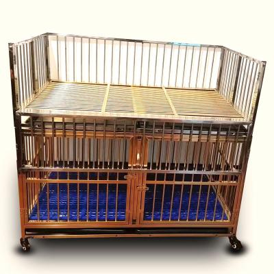 China Outdoor Heavy Dogs Kennel Large Golden Stainless Steel High Strength Dog Cage With Wheels for sale