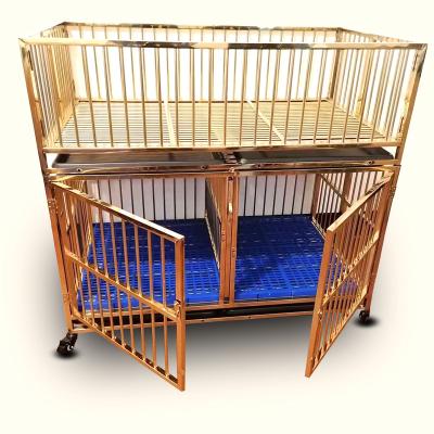 China Dogs Stainless Steel Space Gold Large Easy To Clean Running Bed Display Cage With Chassis for sale