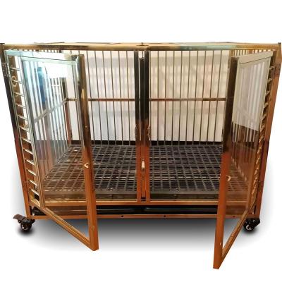 China Custom Dog Crates Tempered Glass Door Dog Crates Stainless Steel Gold Dog Crate With Wheels And Dog Crate Floor for sale