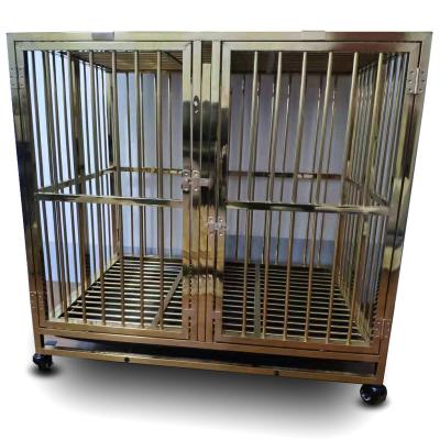 China Dogs Wholesale Heavy Duty Stainless Steel Gold Double Doors Dog Cage Establishments With Wheels for sale