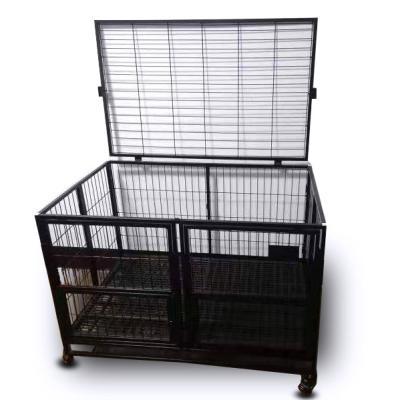 China High Quality Dog Cages Metal Kennels Double Door Black Metal Wire Cage For Large Dog With Wheels for sale