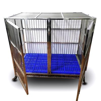 China Commercial Dogs Dog Cages Space Double Door Four Wheels Stackable Dog Cage With Toilet for sale