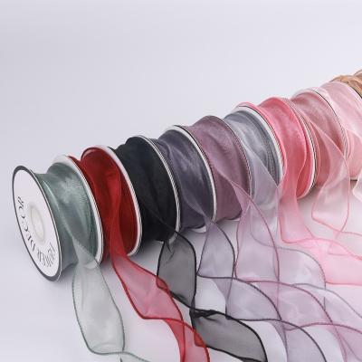 China Chandelier Korean Style Wedding Decorate Pure Poly Flower Bouquet Organza Ribbons Solid Color Organza Ribbon Gauze Rolls For Flowers for sale