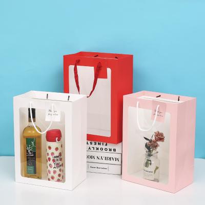 China New Recyclable Decoration Three-color Rectangle With Window Flower Purse Bouquet Packaging Bag Florist Wrapping Boxes for sale