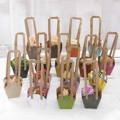 China Recyclable High Quality Matte Waterproof Kraft Paper Bag Trapezium Plant Flower Box Baskets Flower Wrapping Present Box Valentine's Day for sale