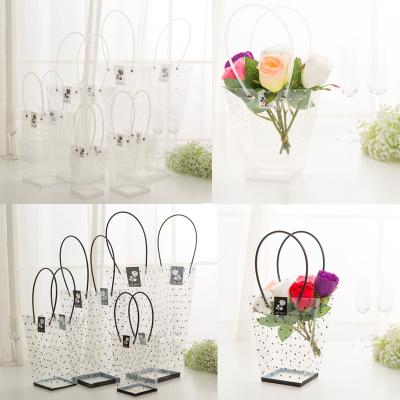 China Recyclable Clear Transparent Kraft Paper PVC Handbags Trapezium Flower Box Baskets Flower Packaging Material for sale