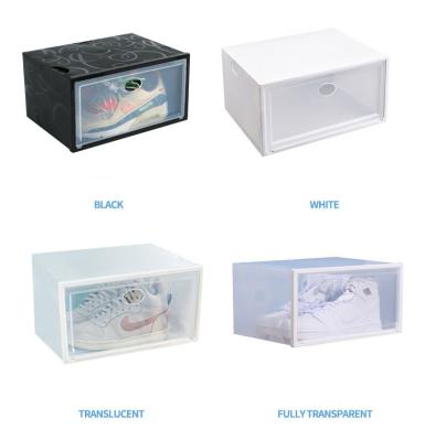 China Workable Clear Plastic Stackable Bins Drawer Type Front Opening Shoe Holder Shoe Organizer Containers Shoe Box for sale