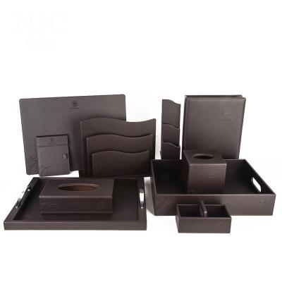 China 2021 Brown Color Popular Custom Logo Cheaper Hotel Amenities Supply Brown Faux PU Leather In-room Accessory Goods Shenzhen Factory for sale