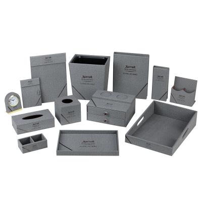 China TravelHotel guest room supplies tray free sample PU faux leatherette traditional gray leather box dark gray fabric leather guest room supplies factory for sale