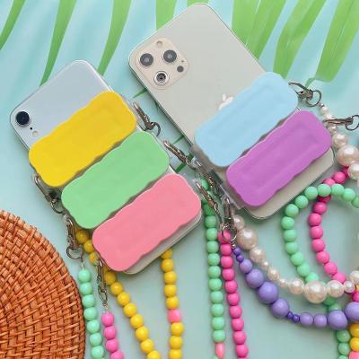 China Hand Chain For Phone Solid Color Plastic Cell Phone Back Clip With Diagonal Cross Bead Chain DIY Hanging - Body Chain For Phone for sale