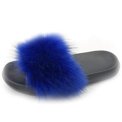 China Damping Women's Fur Slipper Toe Beach Casual Sandals FREE SAMPLE Faux Fox Fur Sandals Outdoor Soft Open Home Slippers for sale