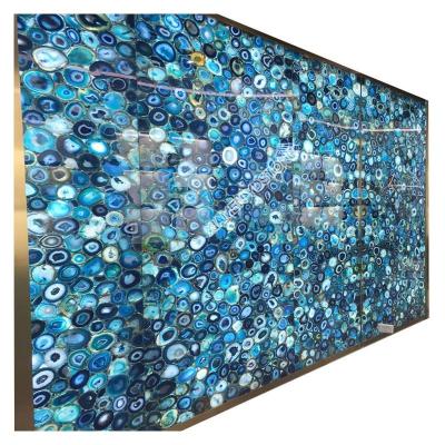 China Luxury Compound Perfect Stone Semi Used Table Top Precious Blue Onyx Agate Stone Slab for sale