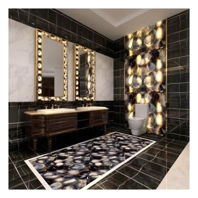 China Luxury Interior Decorative Black Jade Agate Wall Cladding Floor Bathroom Stone Slab for sale