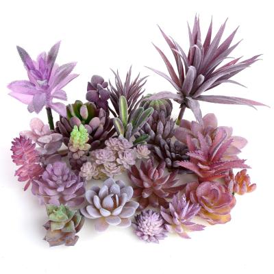 China DIY Artificial Flower Heads Pot Eco-friendly Purple Flocking Artificial Succulent for sale