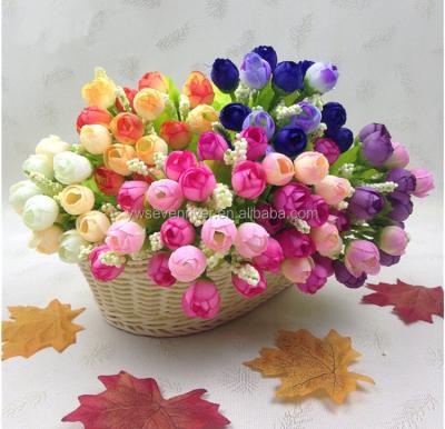 China Mini 15 Flower Head Bouquet Cheap Silk Rose Bud Artificial Rose Flowers for sale