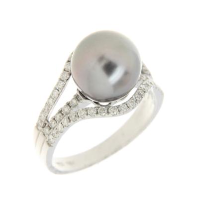 China Manufacturer Bling Casual 18K White Gold Diamond Gift Ring With Pearl CLASSIC Ring for sale