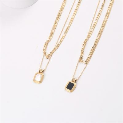 China Niche Design Vintage Coin Chain Necklace Jewelry Square Double Layer Hand Polished Clavicle Chain Pendant Necklace For Women for sale