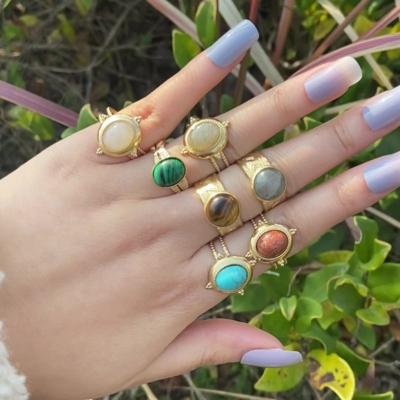 China Other Natural Colorful Mixed Spell Rings Ring Stone Jewelry Bohemian Oval Shape Crystal Natural Stone Rings Colorful for sale